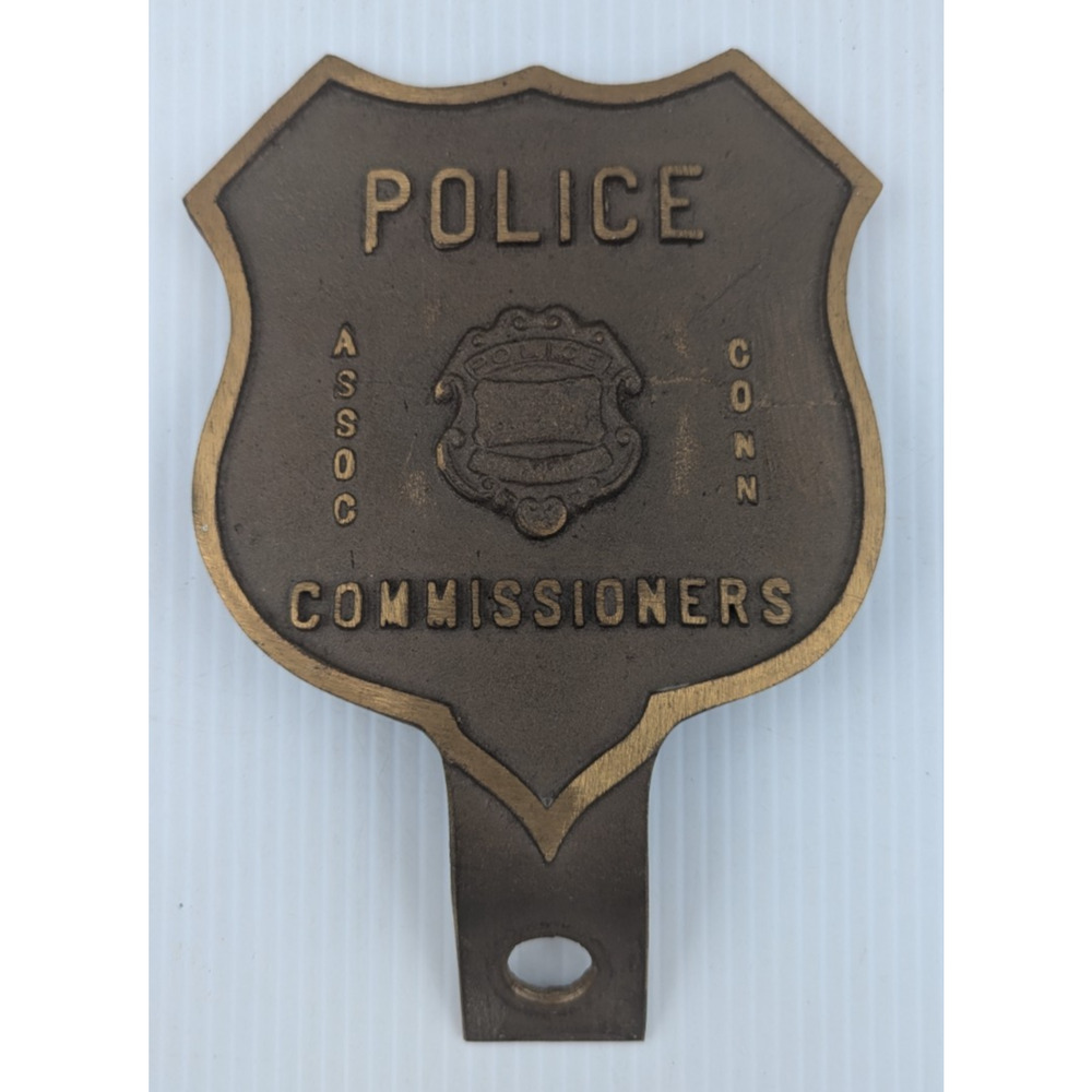 Brass Shield Police Commissioners Auto License Plate Topper Assoc. Conn.